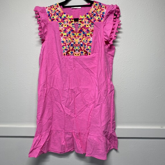 Lot of 2 Kirundo Hot Pink Black Babydoll Ruffle Embroidered Cottage Dresses XL - Picture 1 of 10